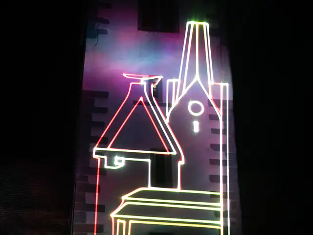 Laserwerbung · Grafik am Kirchturm Bohlingen