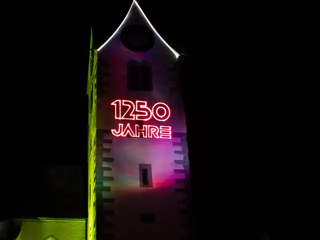Laserwerbung · Kirchturm Bohlingen